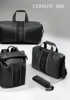 Cerruti 1881 biznesa dāvanu komplekts — premium ceļojumu soma, portfelis un mugursoma korporatīvajai reprezentācijai.